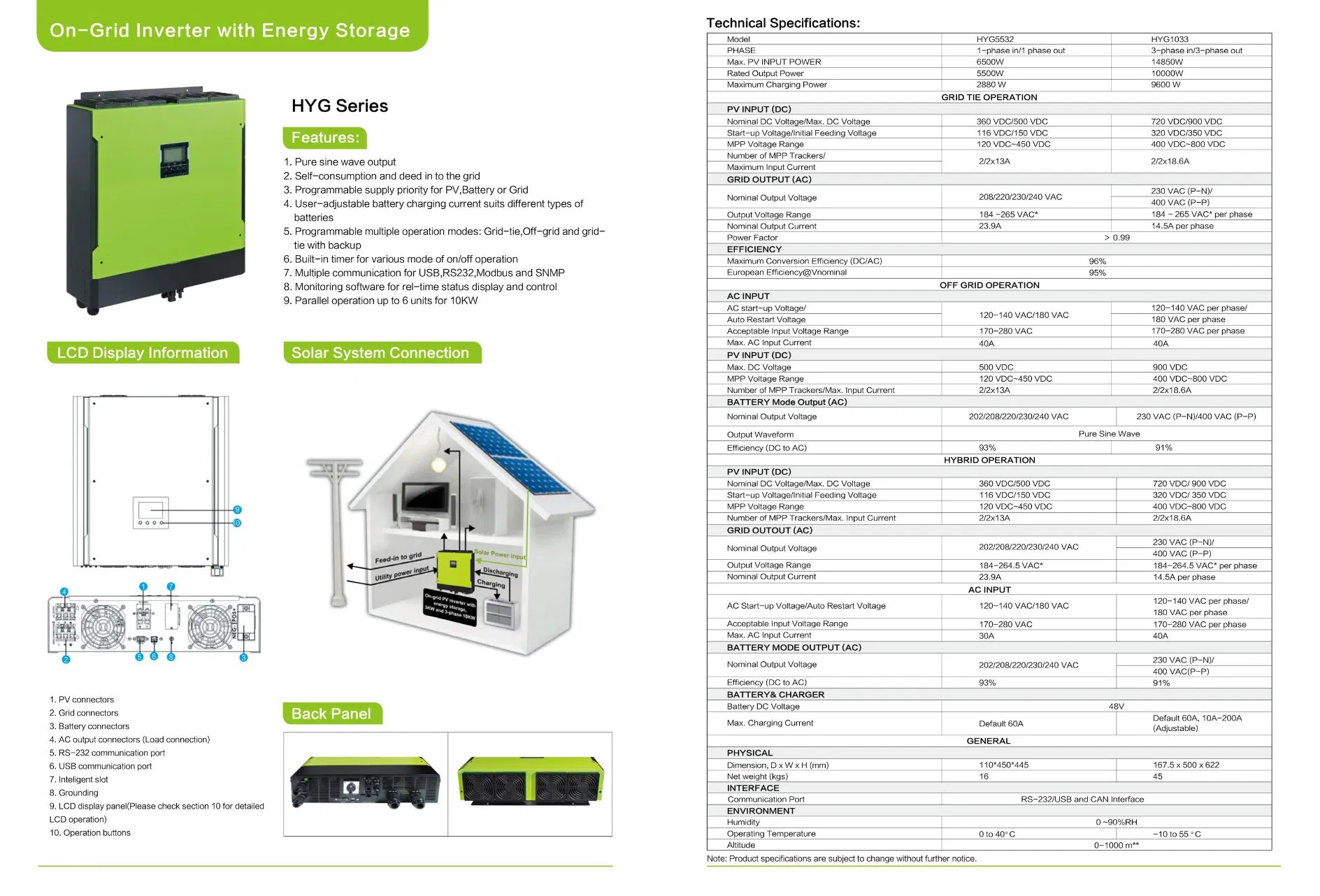 48V MPPT 6500W Solar Based MPPT Hybrid Inverter Genus Solar Inverter