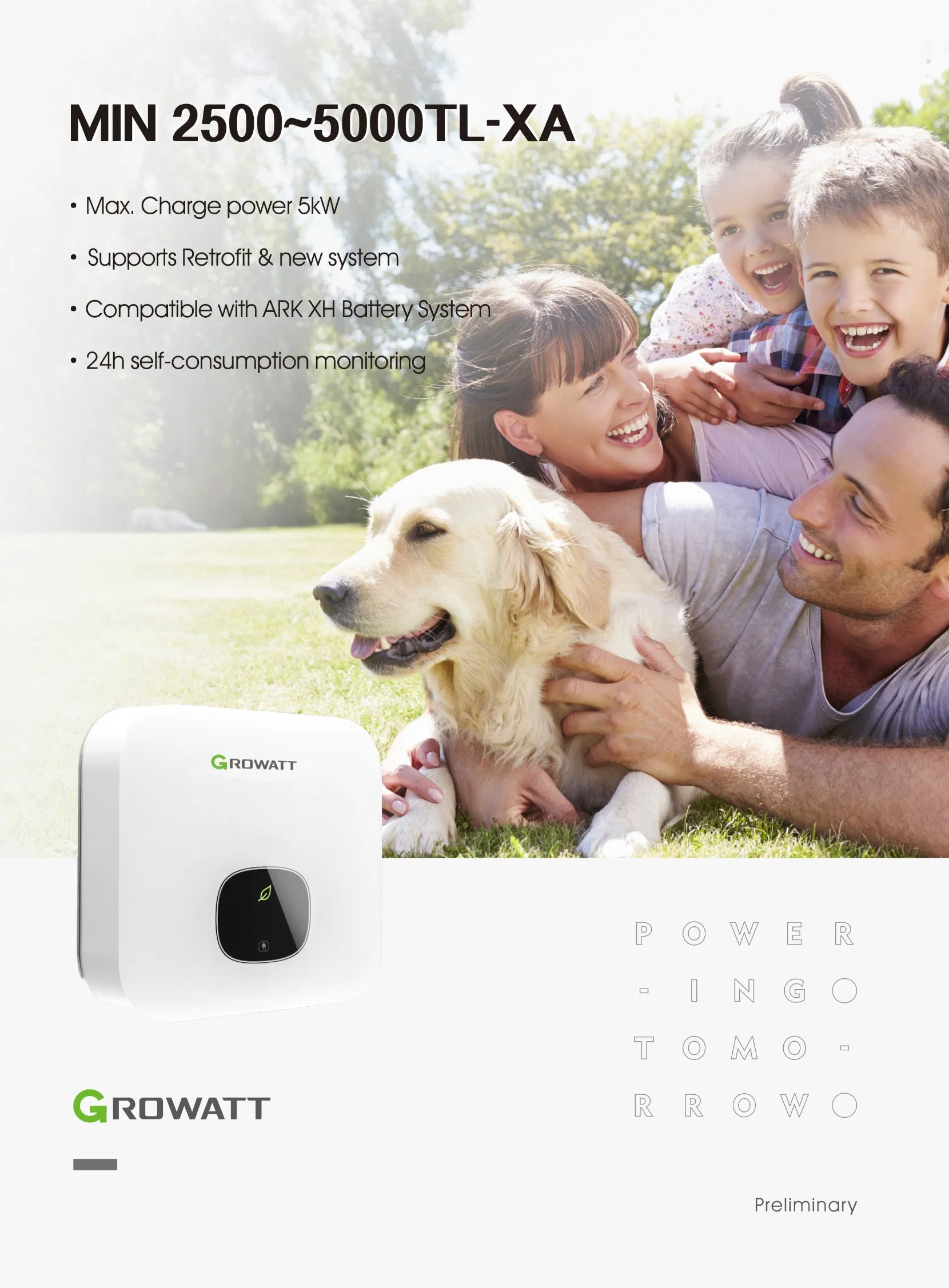 Growatt Min 2500-5000tl-Xa 2.5-5kw AC-Coupled Single Phase Residential Storage Inverter for Solar Energy Power System