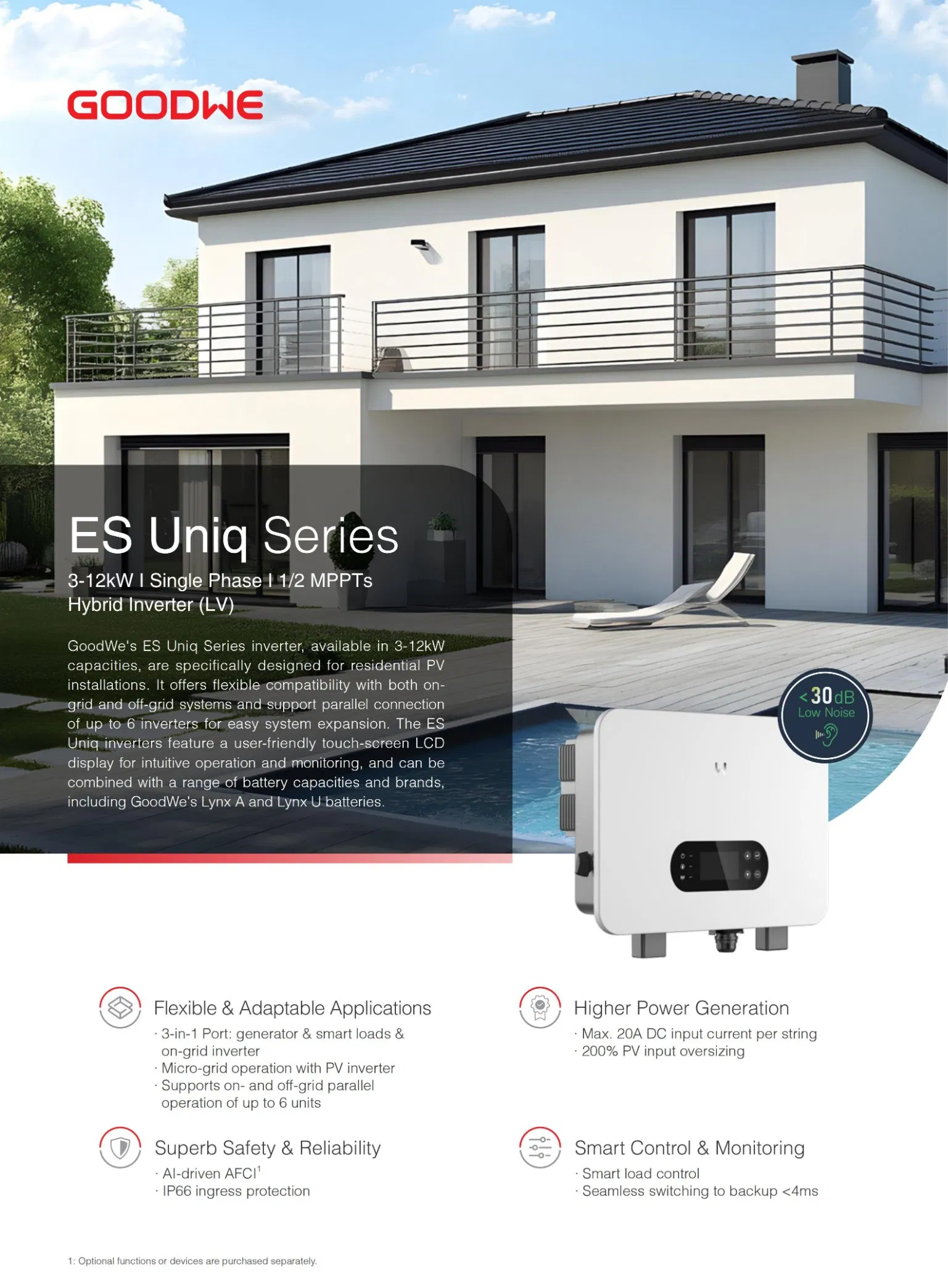 Goodwe Gw8000-Es-C10 Gw10K-Es-C10 Gw12K-Es-C10 Single Phase Low Voltage 48V 8kw 10kw 12kw Hybrid Solar Inverter