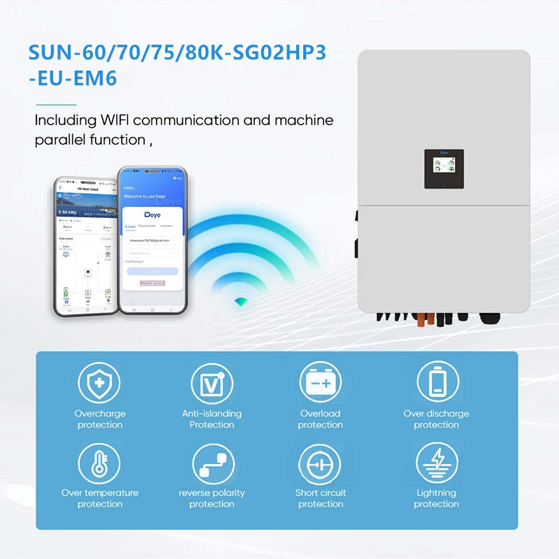 Deye in Stock IP65 60kw 70kw 75kw 80kw High Voltage Deye Hybrid Solar Inverters 3 Phase Storage Inverter