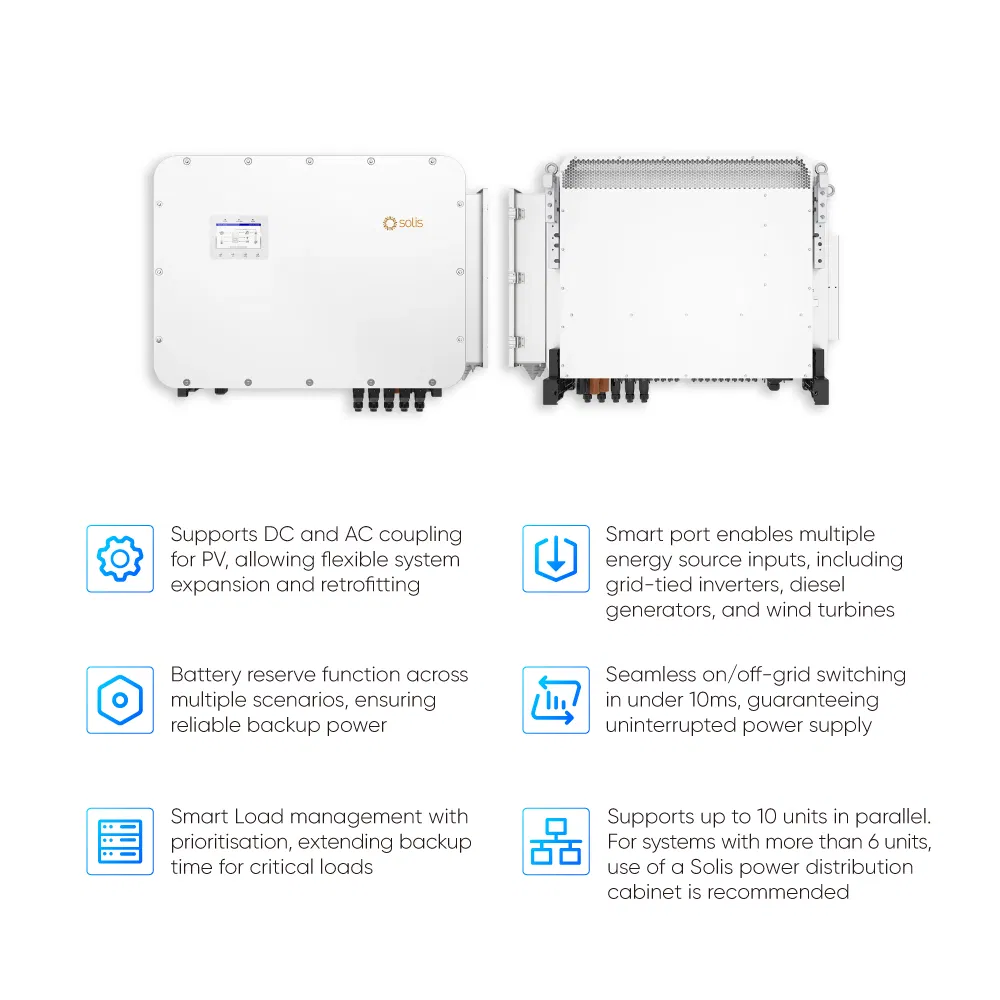 Solis Industrial High Voltage Solar Inverter 125kw 100kw 80kw 3 Phase Hybrid Solar Inverter EU Version