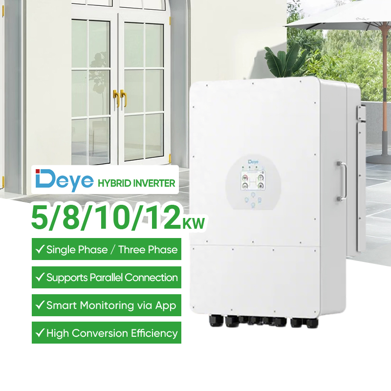Deye Solar Inverter Hybrid System 5kw 8kw 10kw 12kw Three/Single Phase Hybrid Solar Storage Inverter with MPPT Charger Controller for Home Commercial Use
