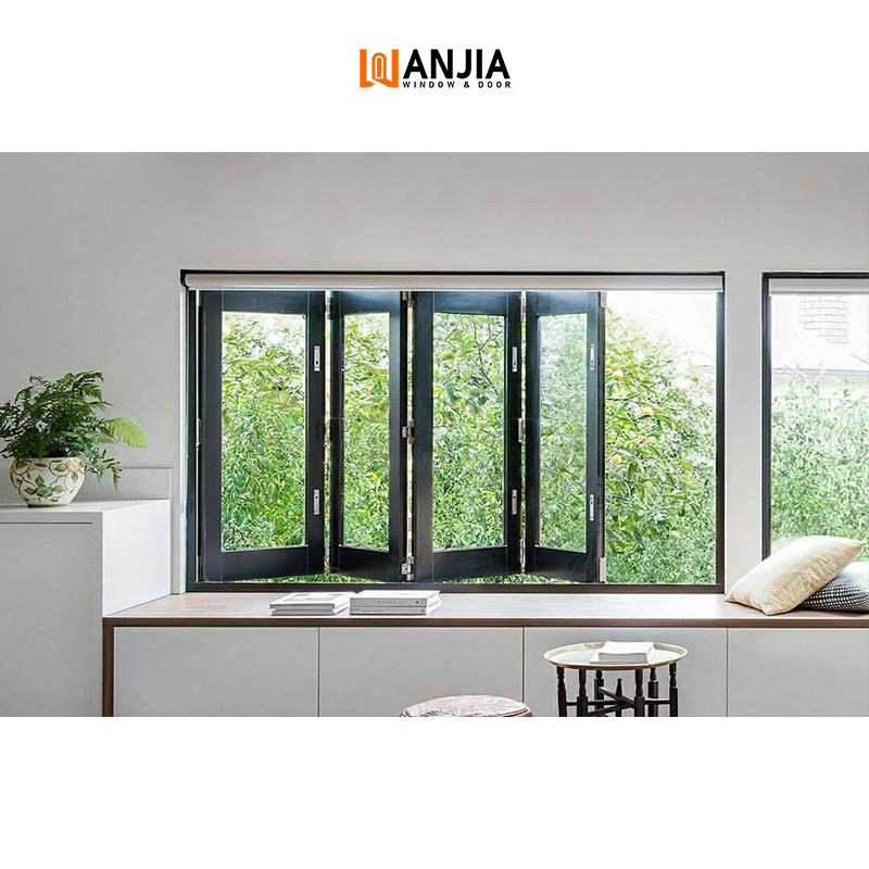 Wanjia Commercial Horizontal Folding Glass Windows Aluminum Folding Window