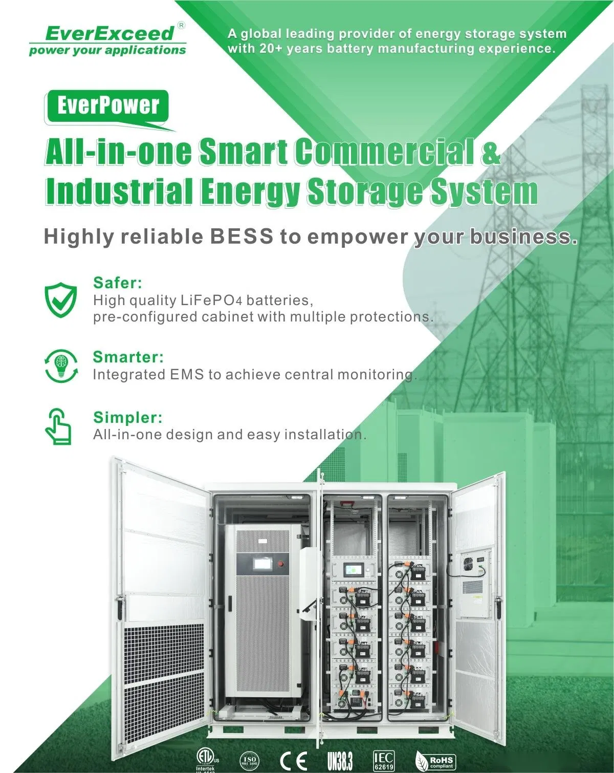 2 Years Warranty 220VAC Container Series Power Supply 1000kw Energy Storage Solution
