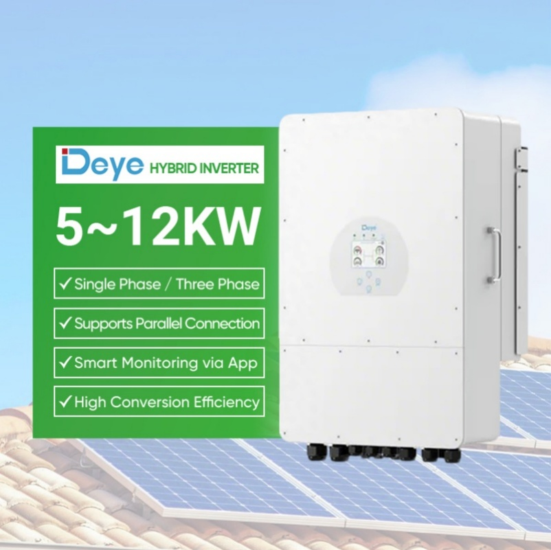 Deye Sun-5/6/8/10/12K Hybrid Solar Inverter 5-12kw Single Phase Three Phase Low Voltage 48V IP65 Waterproof High Power Smart Cooling for Residential PV