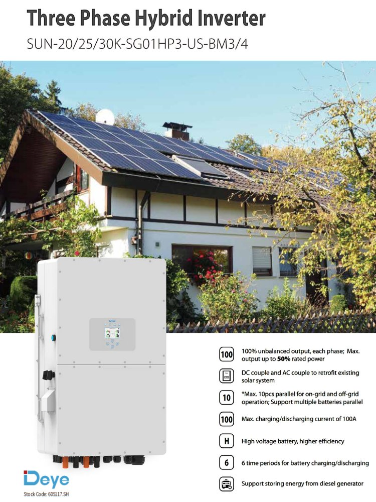 Deye Us Version Max. 10PCS Parallel Sun-30K-Sg01HP3-Us-Bm4 High Voltage 3 Phase 30kw Hybrid Solar Inverter