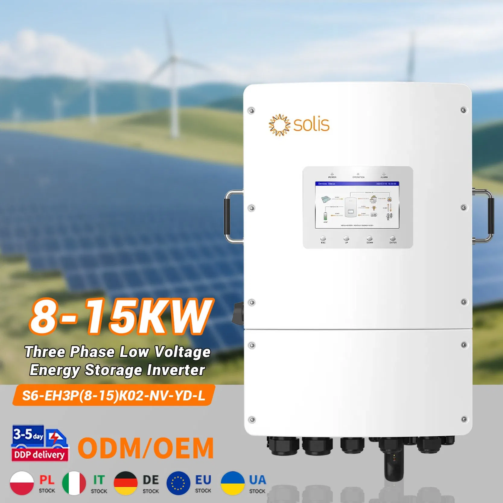 Solis 8kw 10kw 12 Kw 15kw 3 Phase Low Voltage Hybrid Inverter AC Coupled S6-Eh3p (8-15) K02-Nv-Yd-L Solar Energy Storage Inverters