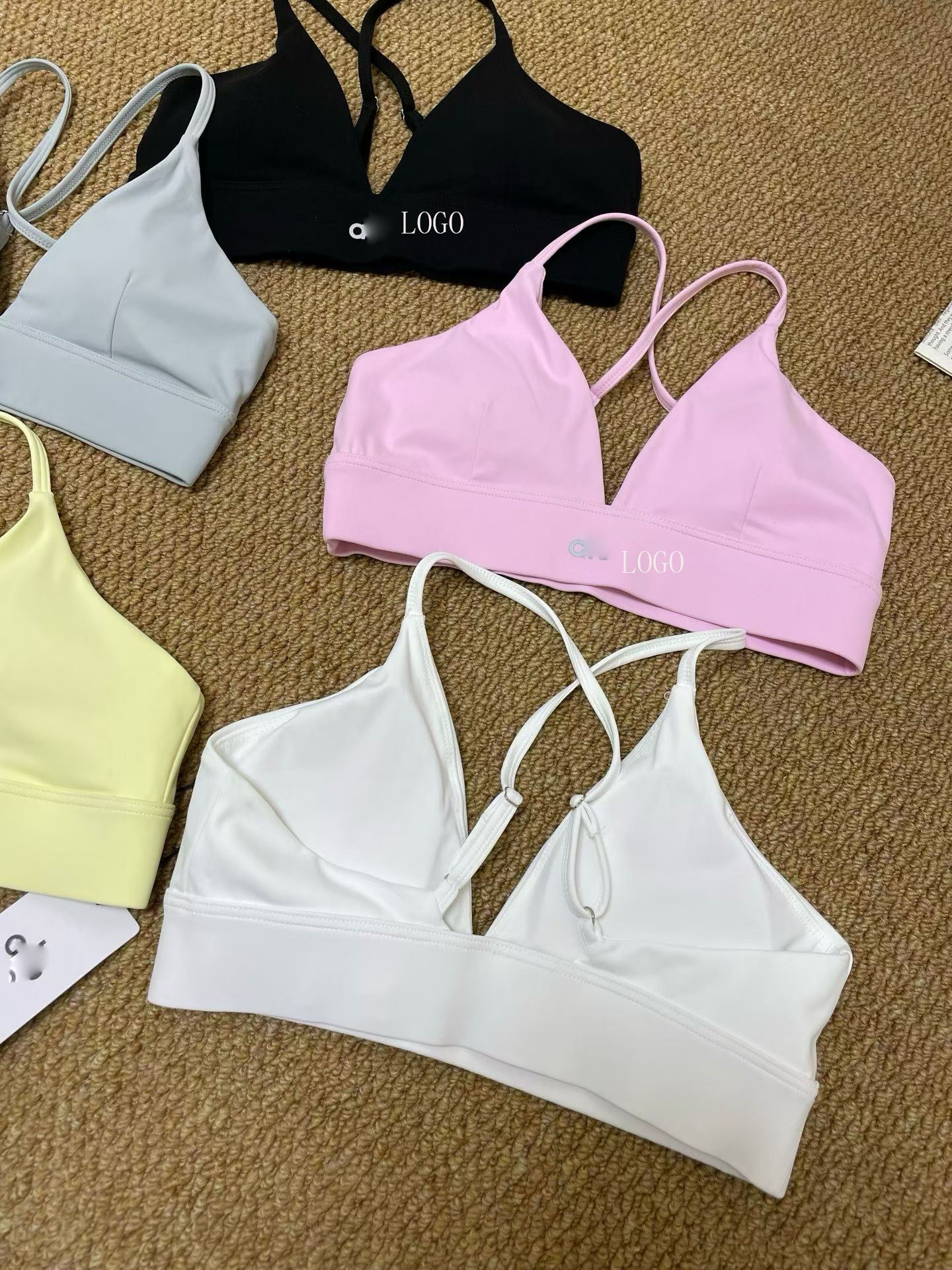 Adjustable Kendall Jenner-Style V-Neck Sports Bra for Women Comfortable Spaghetti Straps Triangle Bra Breast Pads Sexy Yoga
