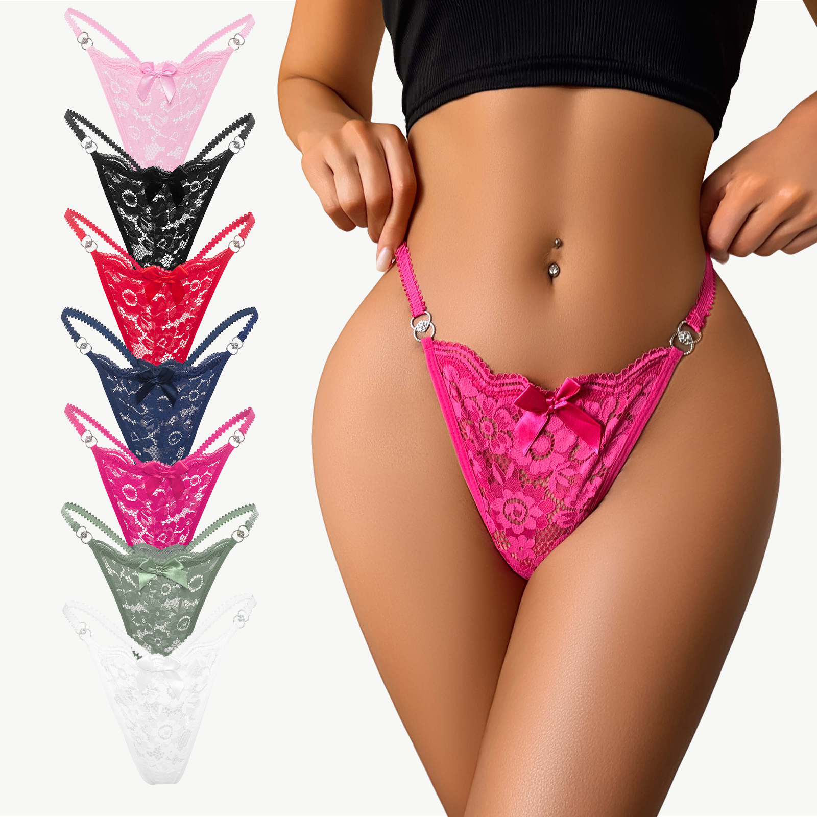 Hot Sale Women Thong Underwear Panties Ladies Breathable Comfortable Bow Decor Low Waist Women's Sexy Lace T-back Thong