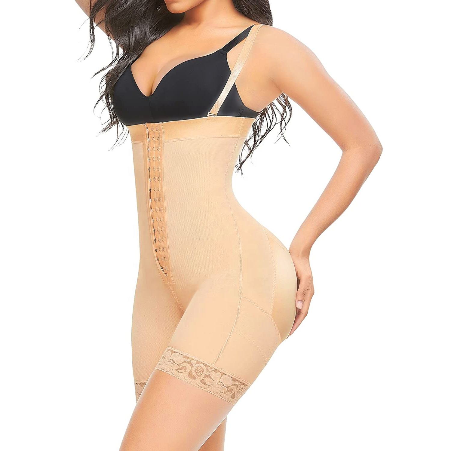 Women's Long-Breasted Elastic Mesh Lace Corset Girdles Breathable Tummy Control Butt Lift Bodysuit Shapewear Full Body Shaper