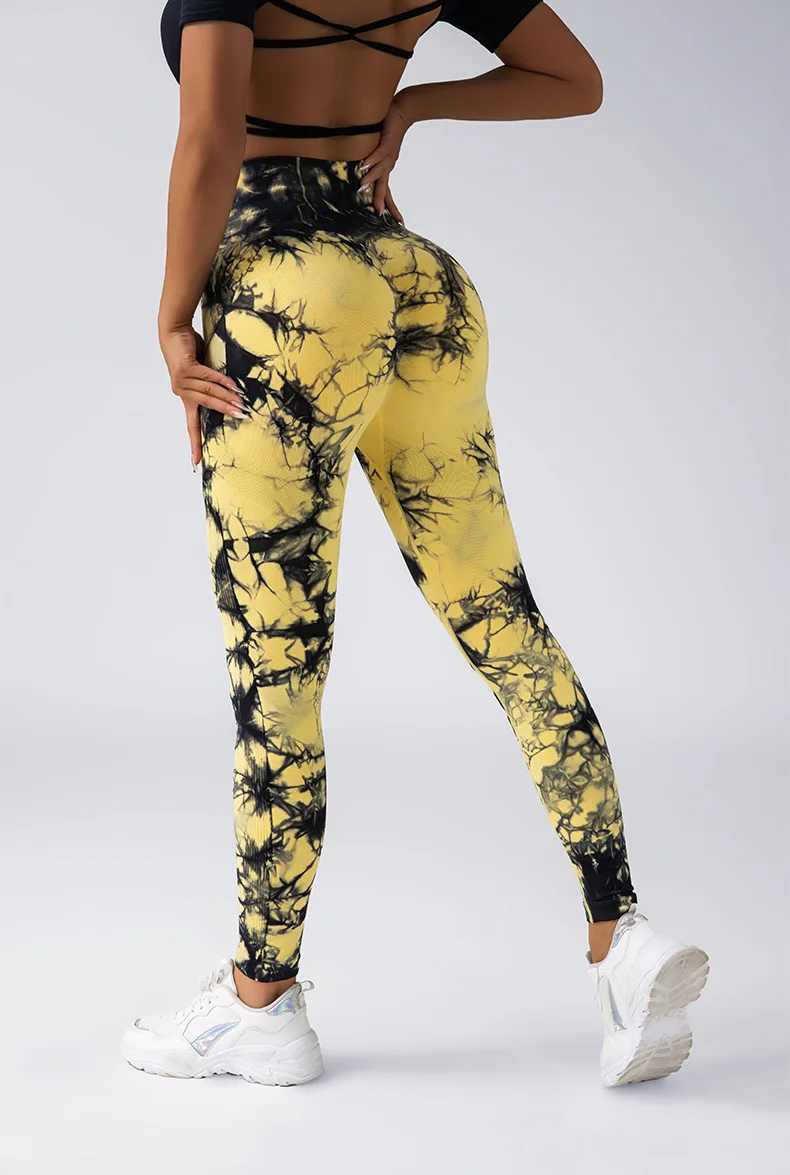 Women Tie Dye High Waist Yoga Tights Lady Scrunch Butt Tight Gym Pants Female Abdomen Midriff Running Trousers