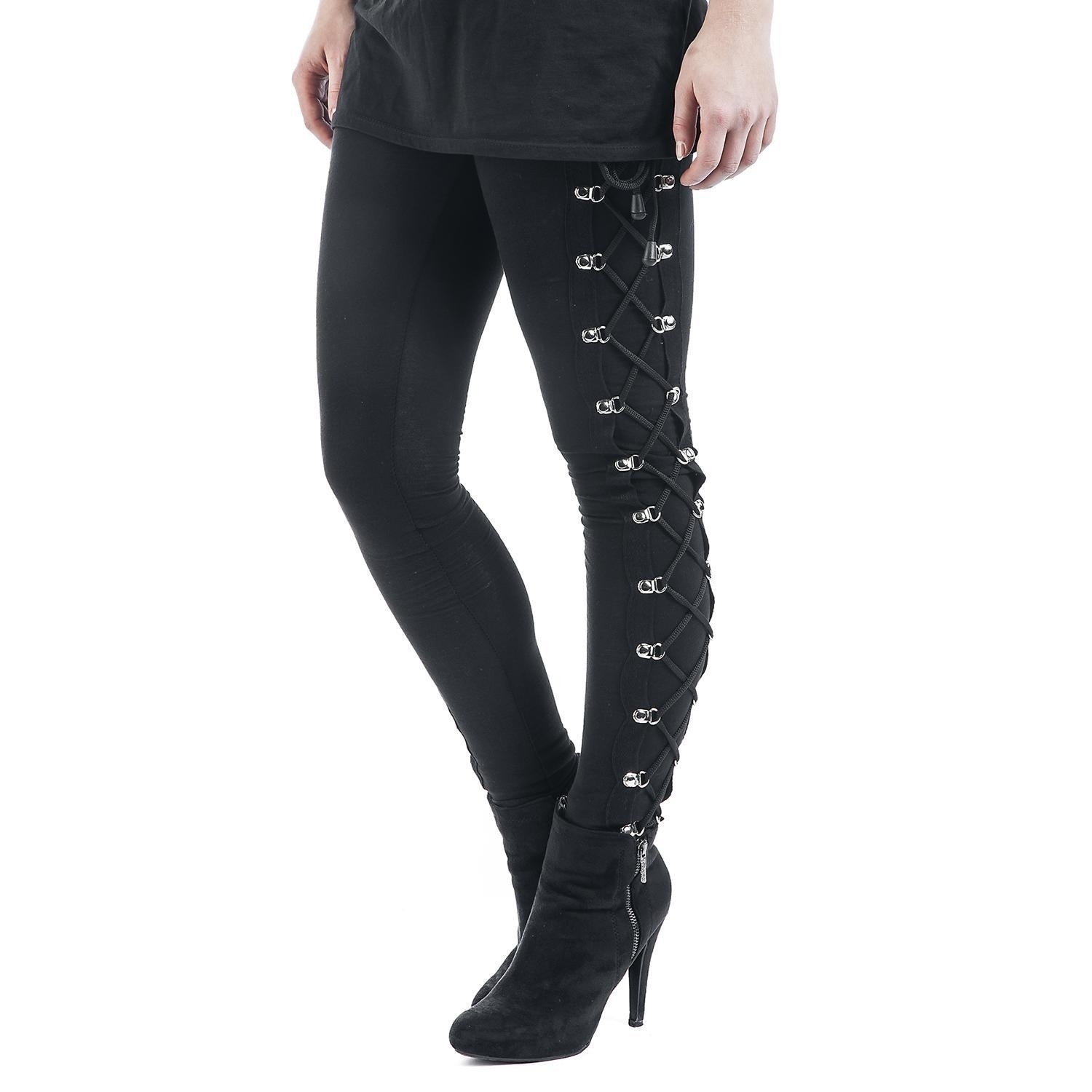 Black High-waisted Gothic-punk Lace-up Hip-lift Pants Leggings
