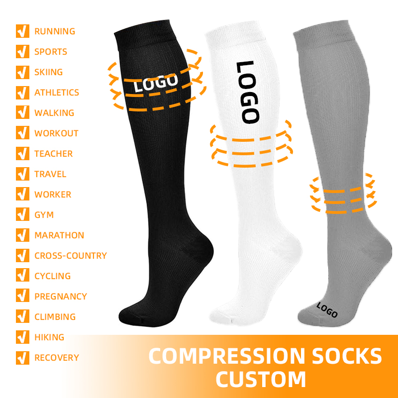 Custom Designed Knee-High Colorful Nylon Flight Compression Socks 15-20 MmHg Nurse Compression Socks Knitted for Youth Women