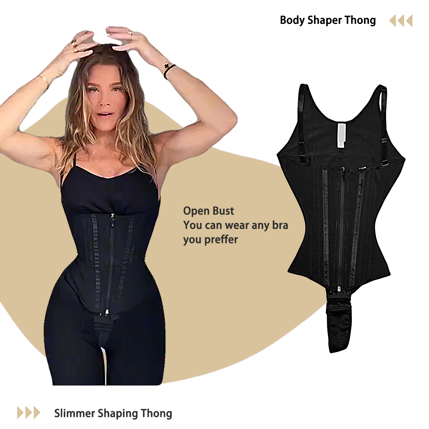 Hot Sale Colombian Fajas Breathable Eco-Friendly High Compression Thick Anti-Bacterial Nylon Spandex Shapewear Zipper Front+Row