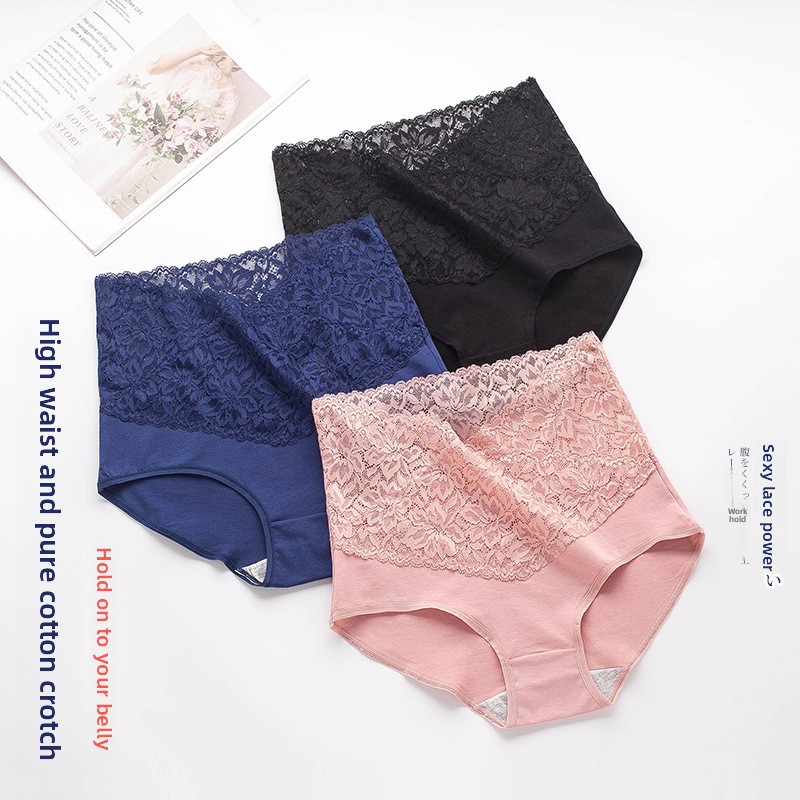 Private Label High Waisted Tummy Control Panties Floral Lace Cotton Lingerie Breathable Briefs for Postpartum Recovery