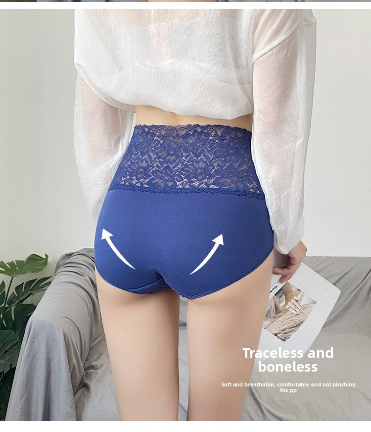 Private Label High Waisted Tummy Control Panties Floral Lace Cotton Lingerie Breathable Briefs for Postpartum Recovery