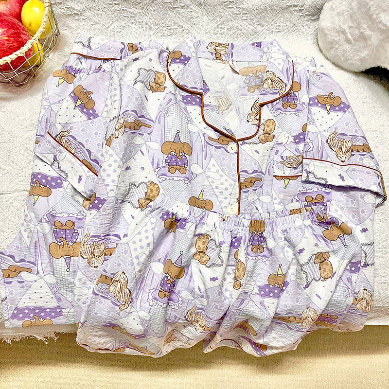 Cute 3-Piece Milk Silk Nightgown Set Breathable Women's High Quality Woven Pajamas Casual Cartoon Print Sleepwear for Summer