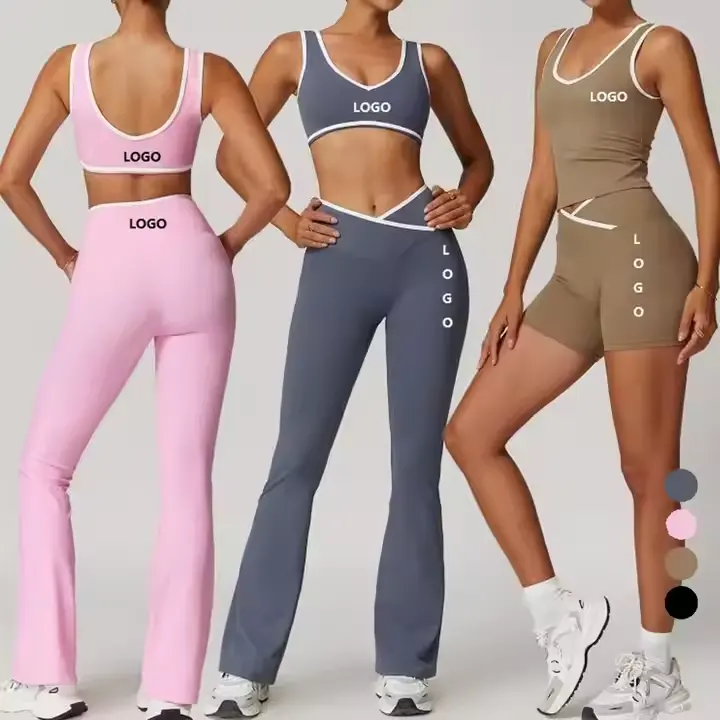 Custom High Quality Pilates Sportswear Gym Fitness Sports Clothing Cross High Waist Workout Clothes Women Active Wear Yoga Set