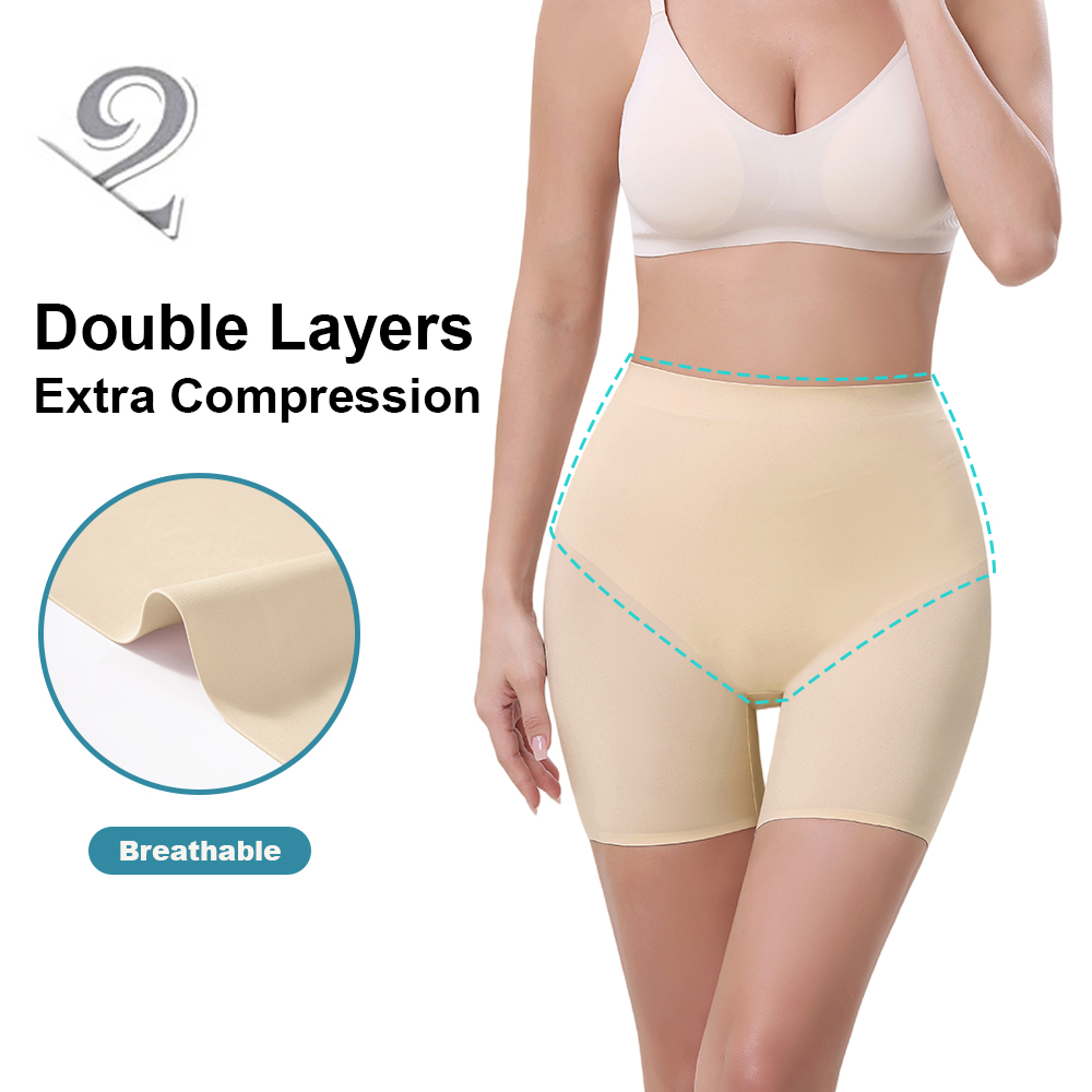 3362 Women's Firm Control Breathable Nylon Micro Invisible Shapewear Mid Waist Double Layer Butt Lifter Shaping Shorts