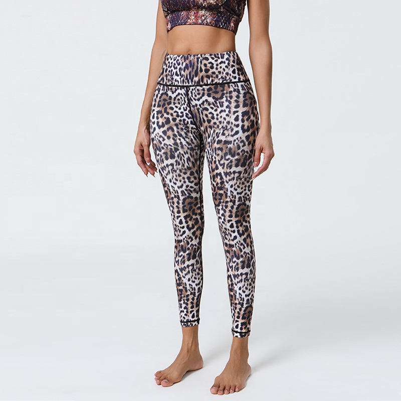 High Quality Women's Gym Workout Leggings Latest Leopard Pattern Digital Printing Sublimation Breathable Fitness Yoga Waist