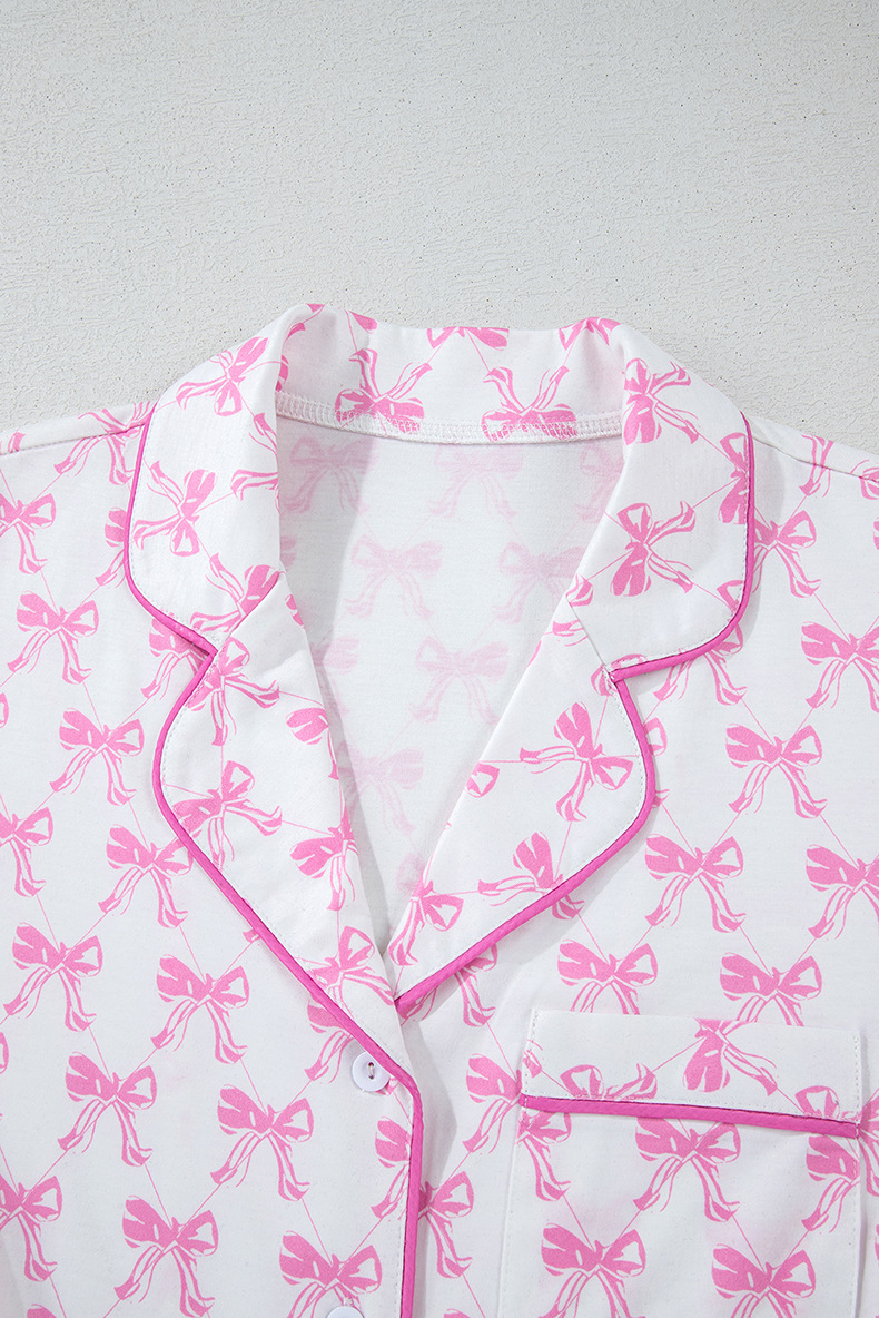 pink Bow Custom Print Sleepwear for Woman Lounge Wear Sets Women Spring Soft Short Cotton Pajamas