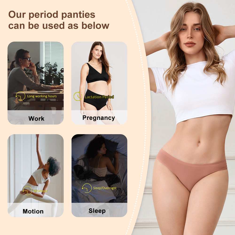Oem Organic Cotton Teen Girls Period Underwear 4-Layer Leakproof Design High Absorbency Breathable Reusable Period Undies