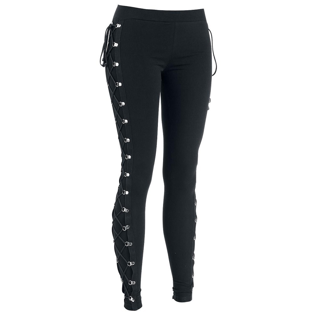 Black High-waisted Gothic-punk Lace-up Hip-lift Pants Leggings