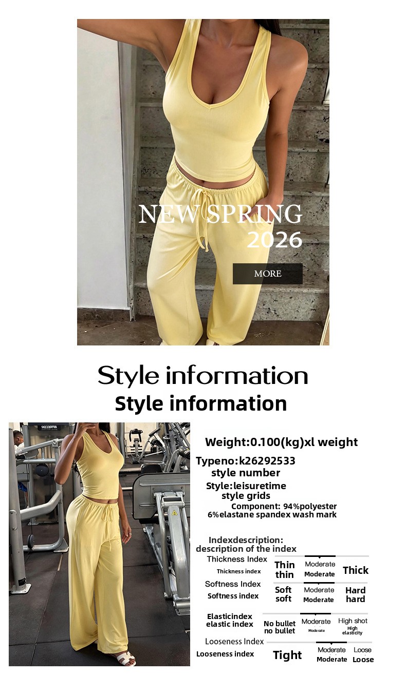 Casual Wide Leg Yoga Set Women Loungewear 2 Piece Loose Fit Sleeveless Racerback Tank Top Palazzo Pants Pockets Travel Outfit