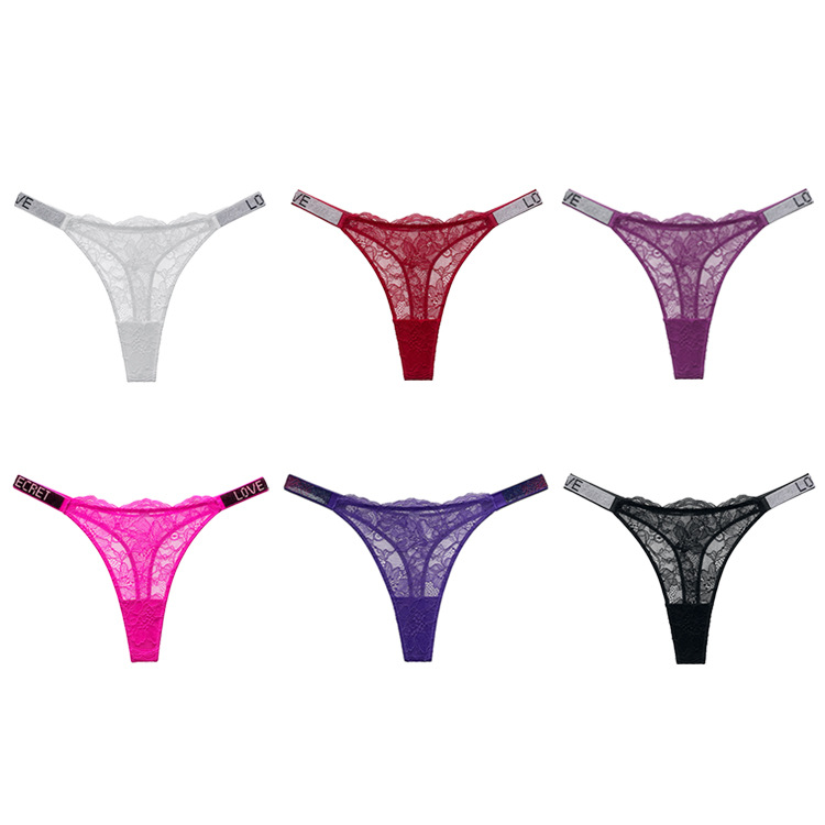 Wholesale Women's Sexy Lace Thong Briefs Low Waist Breathable Underwear with Customized Logo and Embroidery Design