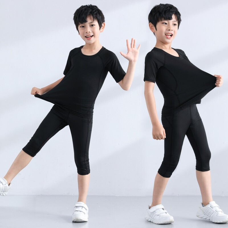Kid Soft High Elastic Breathable Quick-drying Swear Stretchy Fitness Compression Suit Slim Fit Running Shirts Tight Jogging