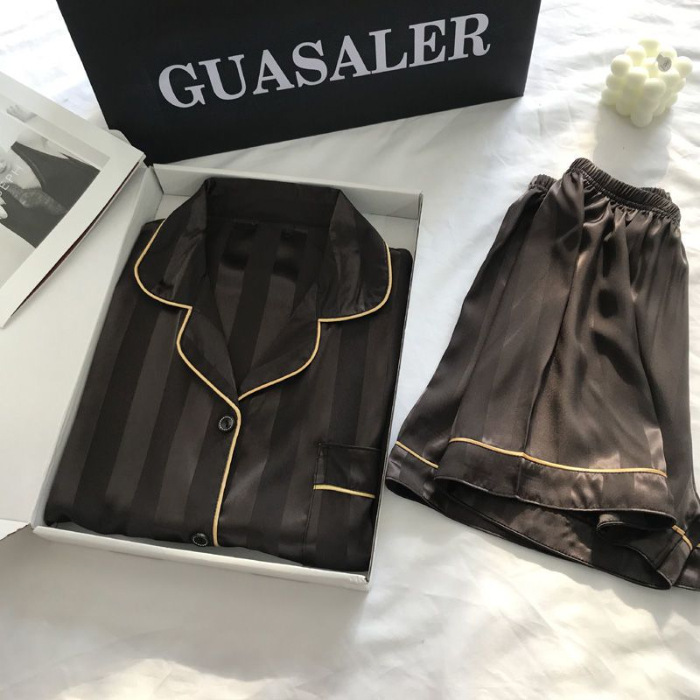 Hot Selling Fashion Satin Women's Pajamas New Jacquard Ice Silk Thin Spring and Autumn Short-sleeved Home Wear Set