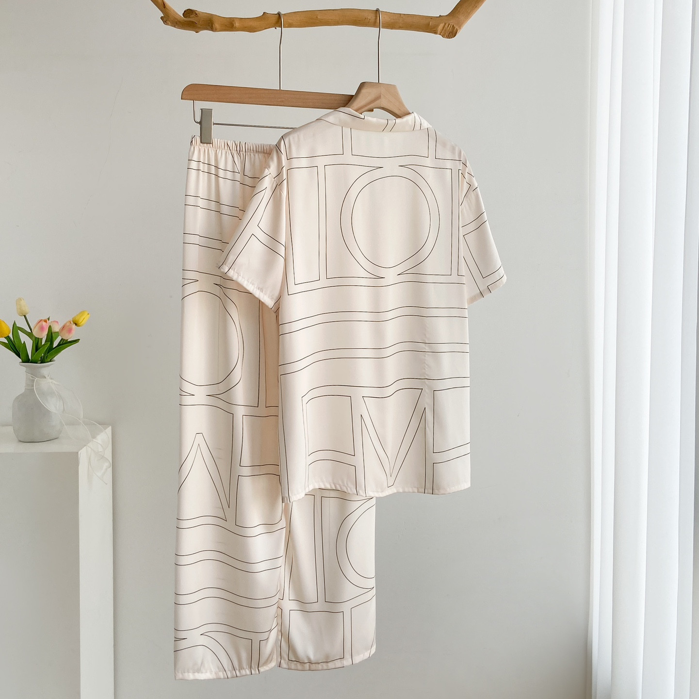 Summer New Ice Silk Thin Women's Pajamas Short Sleeve Trousers Plus Size Sleepwear Advanced Sense Printed Women's Home Wear Set