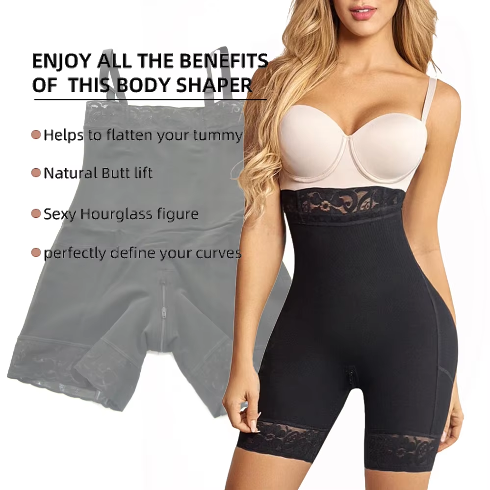 High Quality Fajase Colombianas High Waisted Shapewear Butt Lifter Compression Garment Tummy Control Shorts with Lace Trim