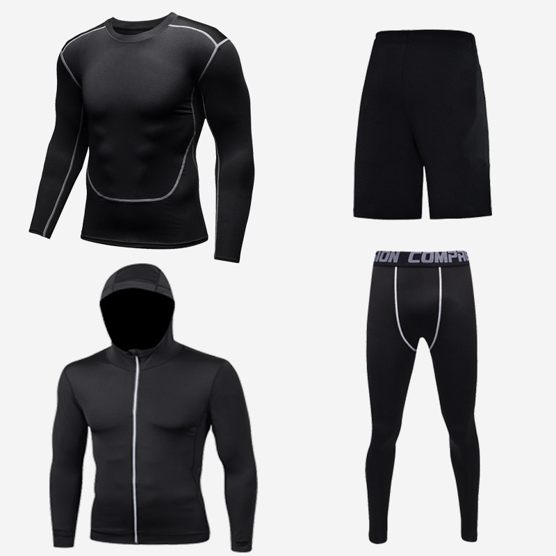 Men's Compression Fitness Apparel Tights 4-Piece Set Breathable Elastic Waist Yoga Wear