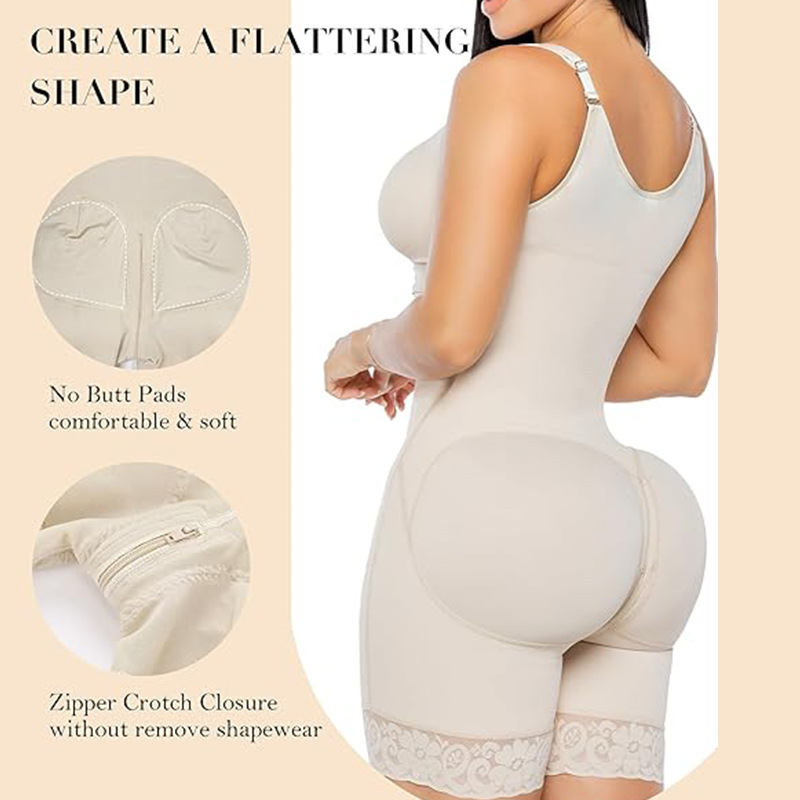 Cross-Breasted Front Zipper Seamless Thin Anti-Bacterial Firm Control Nylon Spandex Bodysuit Postpartum Abdominal Hip-Lifting