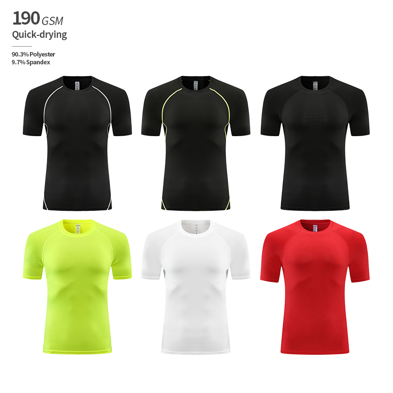 Men's Gym Wear Quick-Drying Compression Shirt with Slim Fit 190 GSM Knitted Fabric Custom OEM Printing Short Sleeves