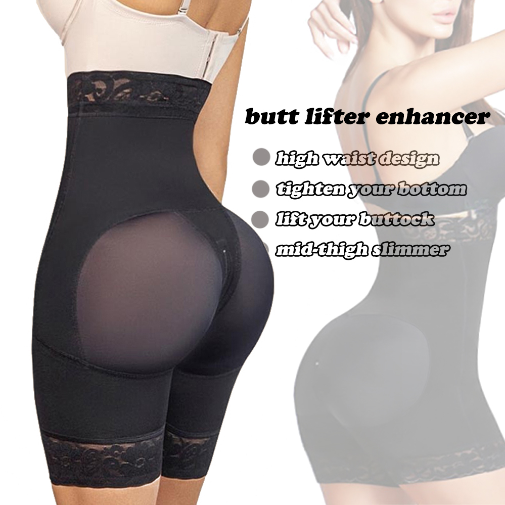 High Quality Fajase Colombianas High Waisted Shapewear Butt Lifter Compression Garment Tummy Control Shorts with Lace Trim