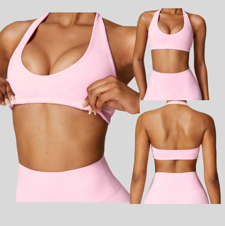 Halter Neck Summer Sexy Running Shockproof Beautiful Back Yoga Bra Fitness Top High Support Sports Bra for Women