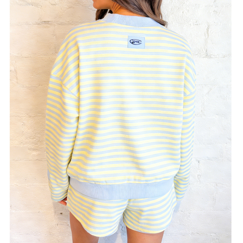 High Quality Women's Striped Printed Mock Neck Baggy Sweatshirt And Shorts Set Custom Casual Lounge Wear Campus 2Pcs Short Set