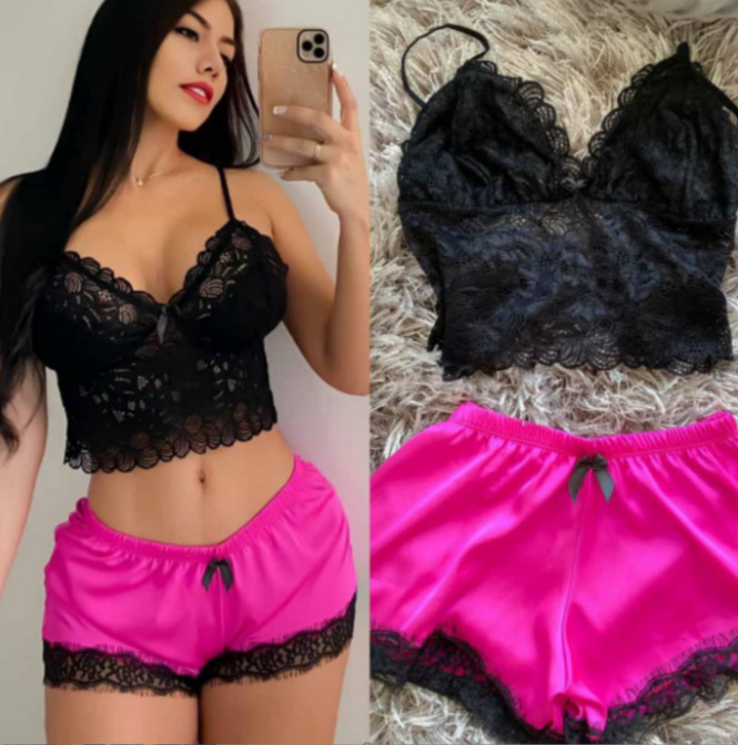 New Summer Collection Comfortable Black Two-Piece Sleepwear Set Fashionable Lace Pajamas Thermal ODM Home Clothes