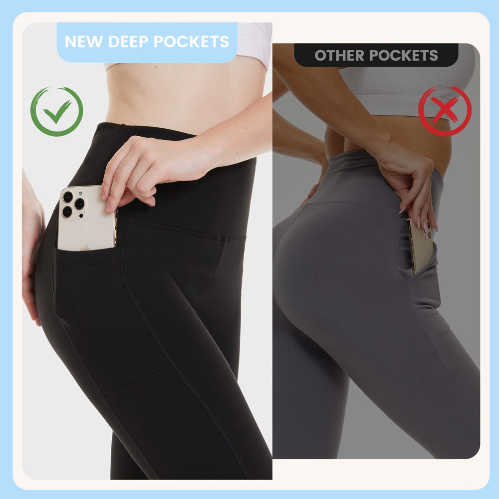 Casual Leggings Polyester and Spandex High Waisted Women Pants Slim Fit Buttery Soft Legging With Pockets