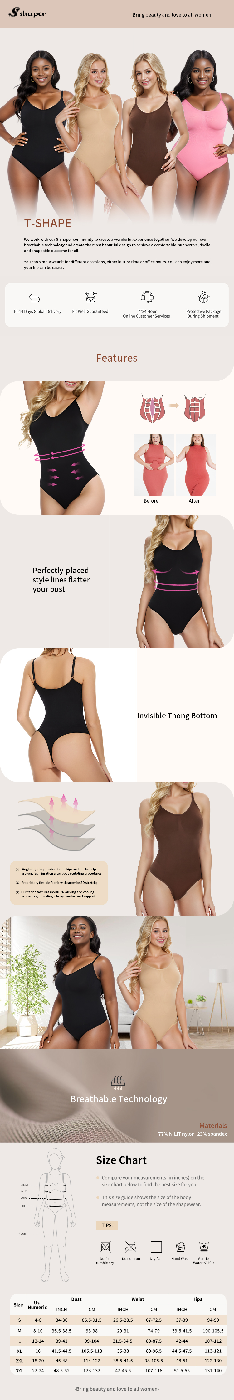 S-SHAPER Women Seamless Slimming Tummy Control Bodysuit Shapewear