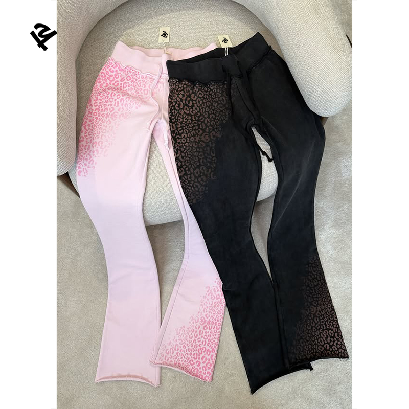 Custom Print Lounge Wear Sets Women Polka Dot Printing Fashion Clothing Tracksuit Double Zipper Hoodie and Flared Pants Set