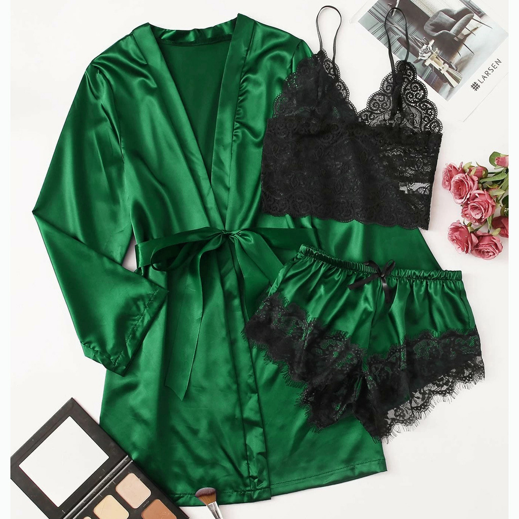 Wholesalers Luxury Pijamas Mujer 3pcs Custom Lounge Wear Silk Women Two Piece Sexy Pajama Set Plus Size Women'S Sleepwear