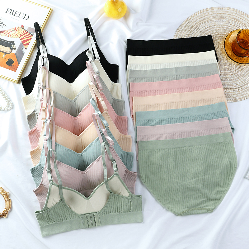 China Factory Seamless Bra Gather Fixed Cup No Steel Ring Student Girl Underwear Women's Bra Set Female
