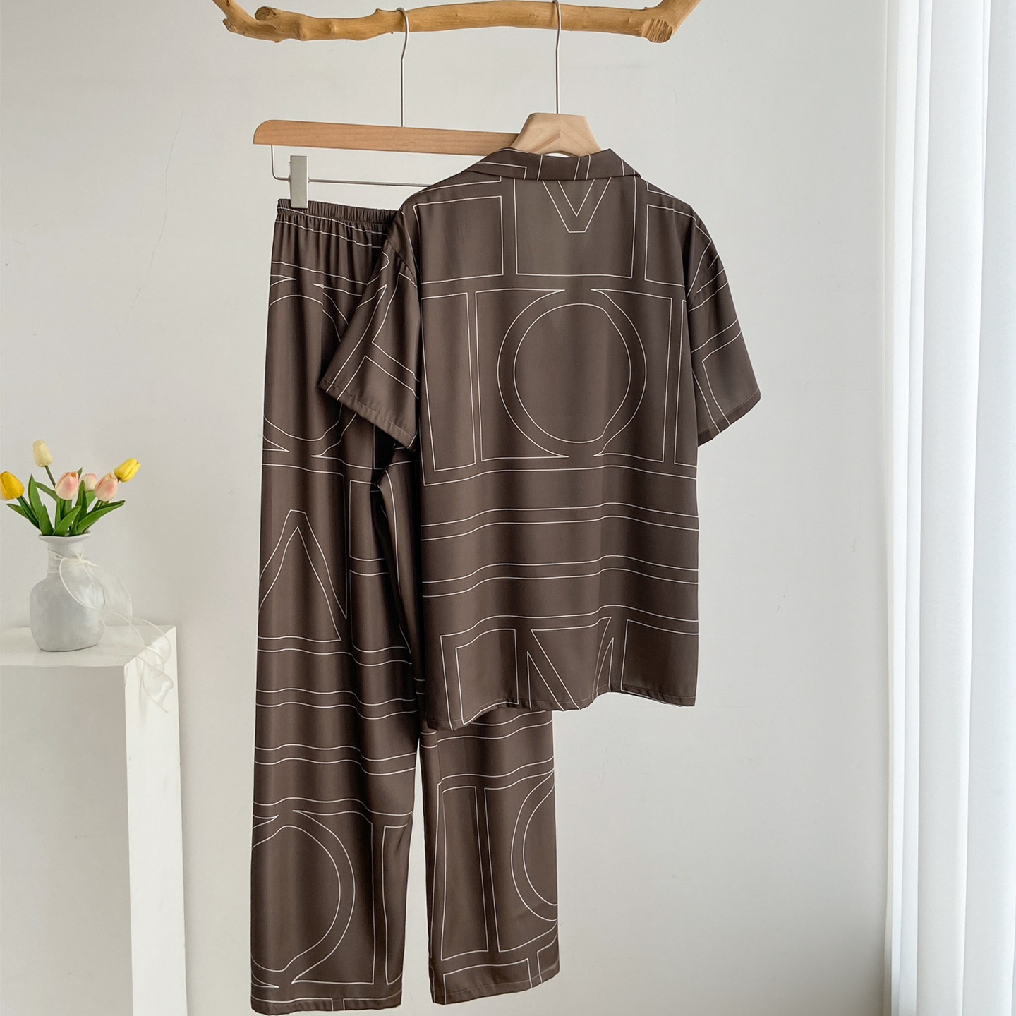 Summer New Ice Silk Thin Women's Pajamas Short Sleeve Trousers Plus Size Sleepwear Advanced Sense Printed Women's Home Wear Set