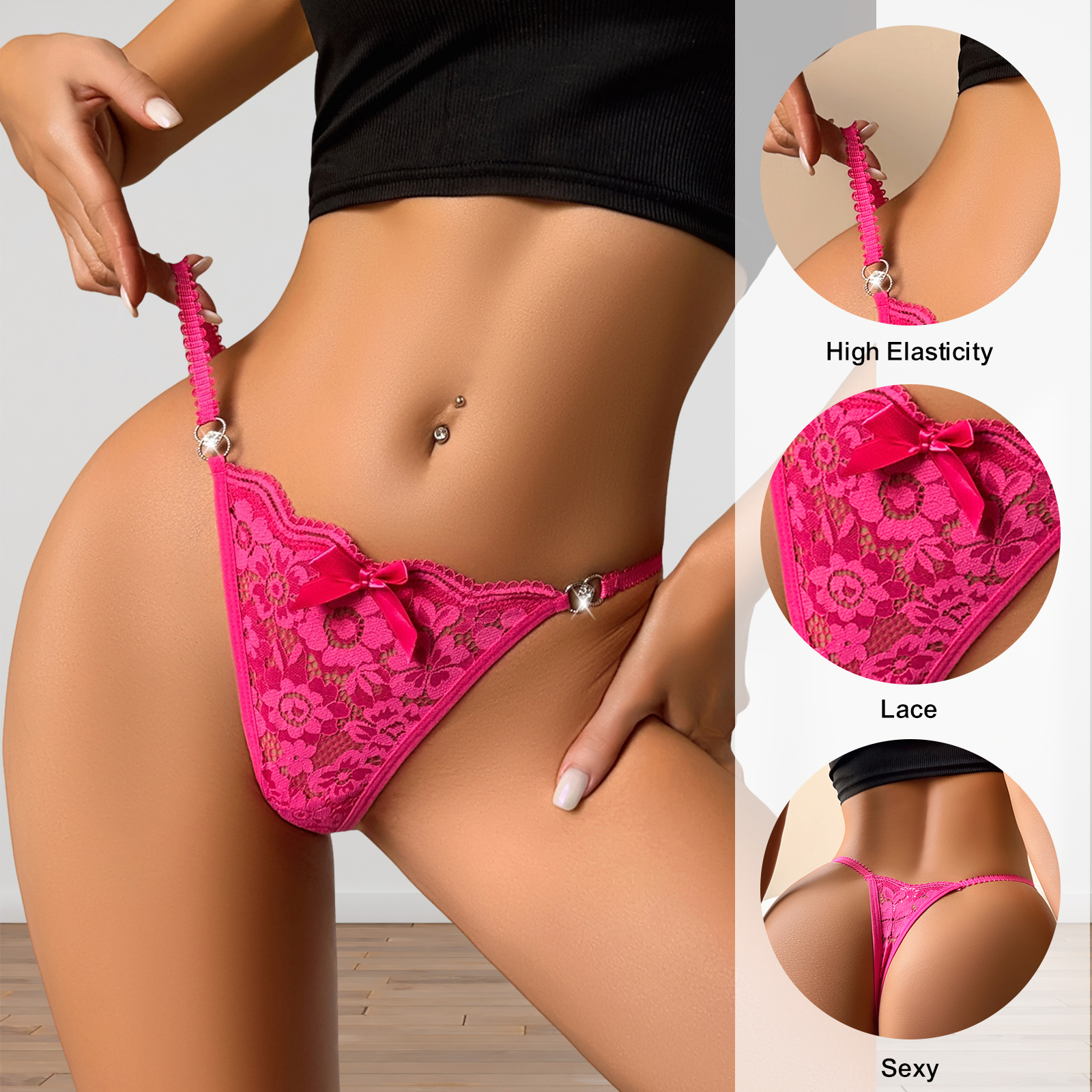 Hot Sale Women Thong Underwear Panties Ladies Breathable Comfortable Bow Decor Low Waist Women's Sexy Lace T-back Thong