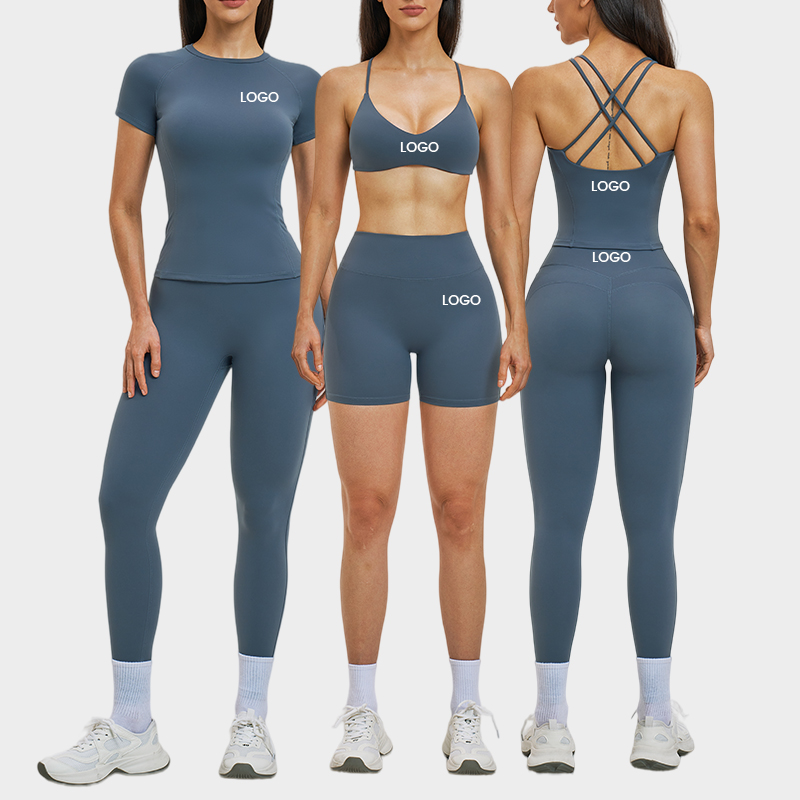 Wholesale Sportswear Yoga Pants Fitness Short Sleeve Top Fitness Running Suit Gym Clothes Active Bra Workout Flare Leggings Sets