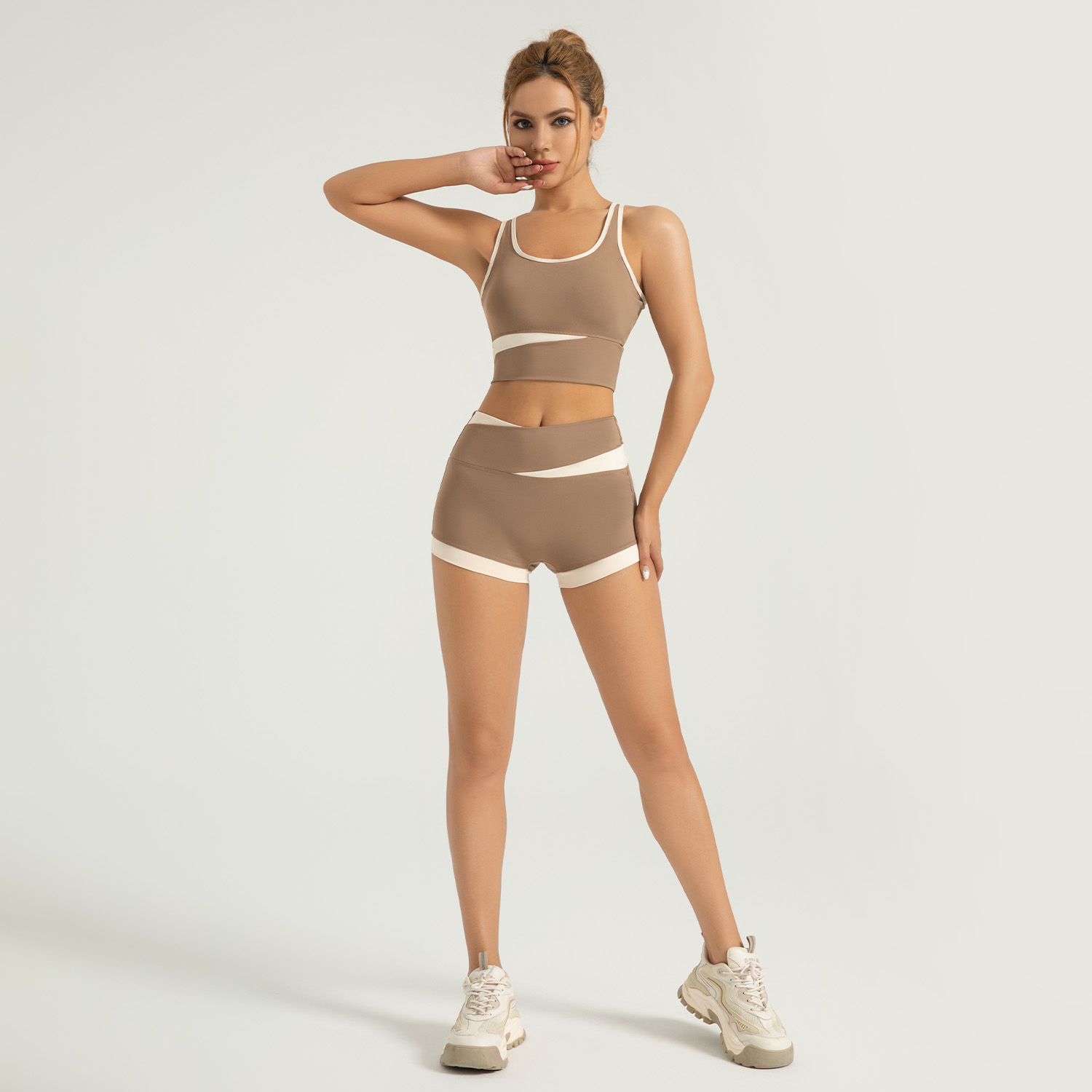 Hot Sale Women Yoga Leggings Set Fitness Workout High Waist Athletic Wear Ribbed Scrunch Booty Gym Shorts Yoga Set