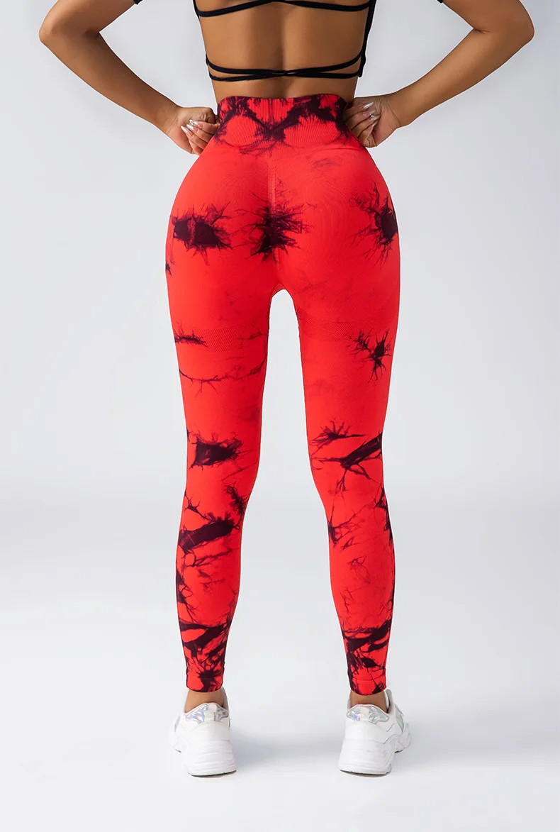 Women Tie Dye High Waist Yoga Tights Lady Scrunch Butt Tight Gym Pants Female Abdomen Midriff Running Trousers